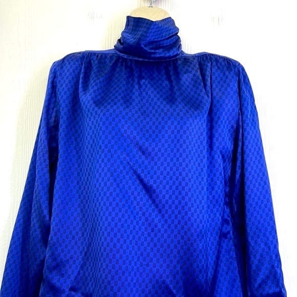 Christian Dior - 100 % Silk Vintage Turtleneck With Black Checkered Blouse SZ 4 - Picture 3 of 13